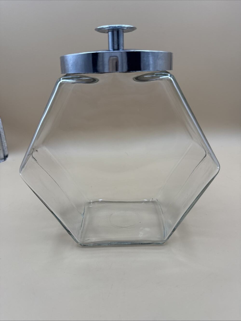 Vintage Clear Glass Café Diner Tilt Slant Angled Donut Cookie Jar w Plastic Lid